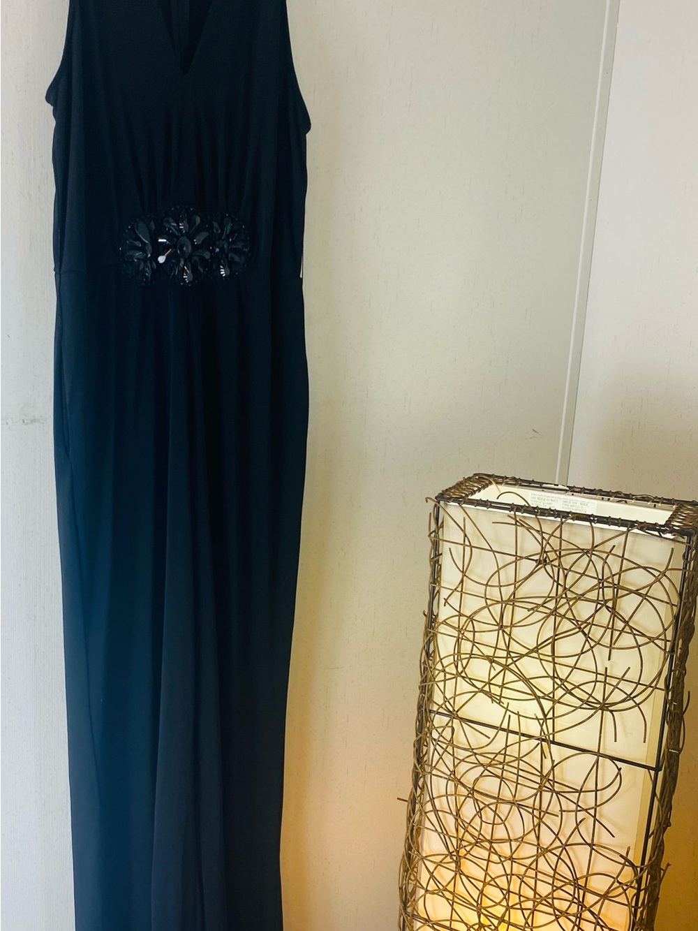 Beige by eci Black Sleeveless Embellished Jumpsuit